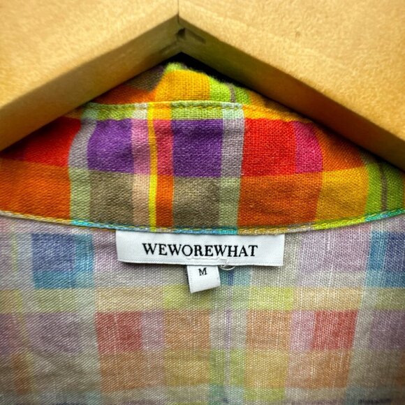 We Wore What Shirt Womens Medium Colorful Button Up Linen Blend Oversized Dad - Picture 14 of 16